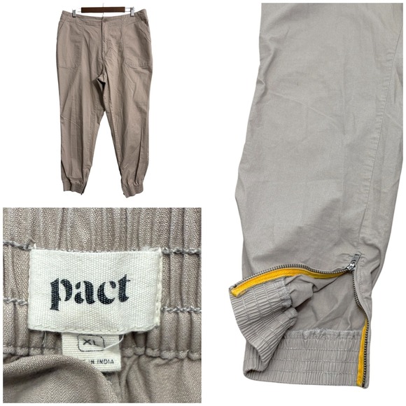 Pact Pants - Pact jogger pants women's XL organic woven twill chino utility zippered hem